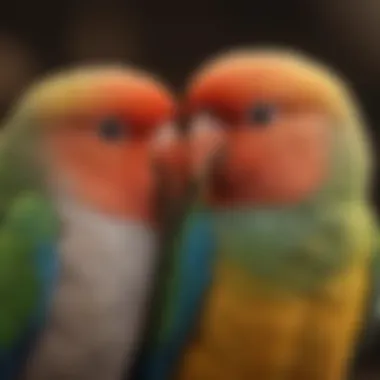 A striking lovebird snuggling with its mate, symbolizing companionship