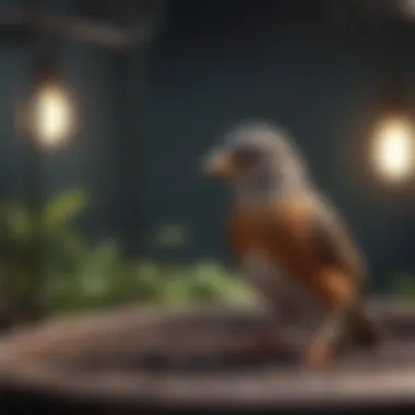 A bird enjoying its freedom in a well-designed flightcage Bird enjoying freedom in a flightcage