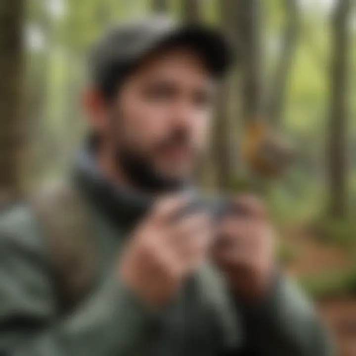 A birdwatcher using a smartphone to identify bird calls