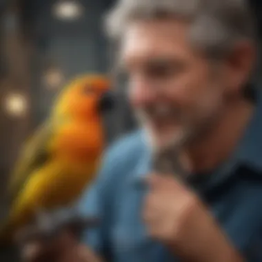 Bird owner interacting with their pet