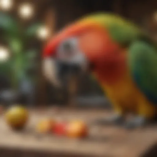 A vibrant parrot solving a puzzle