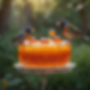 Birds enjoying jelly from a feeder, illustrating the attraction to the treat.