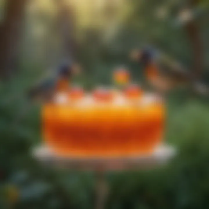 Birds enjoying jelly from a feeder, illustrating the attraction to the treat.