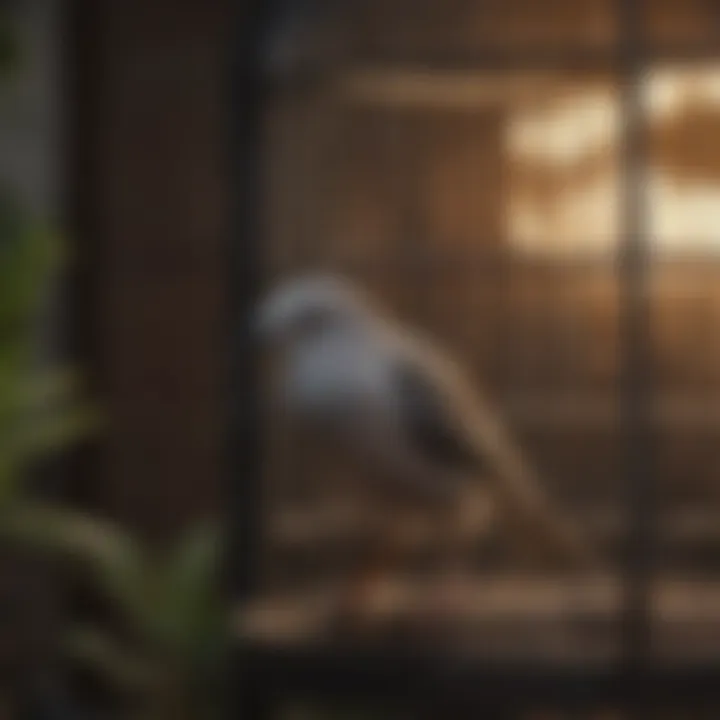 Bird enjoying an enriched environment in a cage