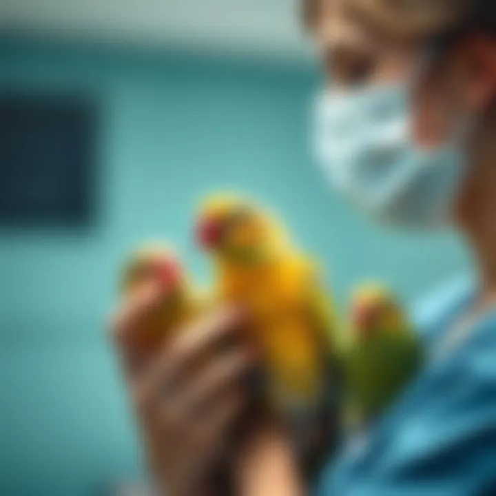 A caregiver interacting lovingly with rescued birds.