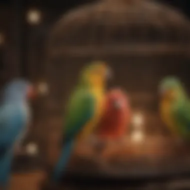 Different types of love bird cages arranged for comparison, highlighting various styles.