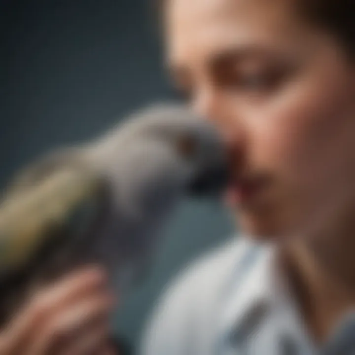 Close-up of a veterinary professional examining a pet bird