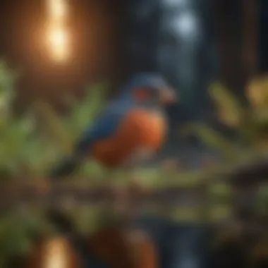 Balancing Physical and Digital Play for Birds A serene environment highlighting the balance between physical and digital play for birds.