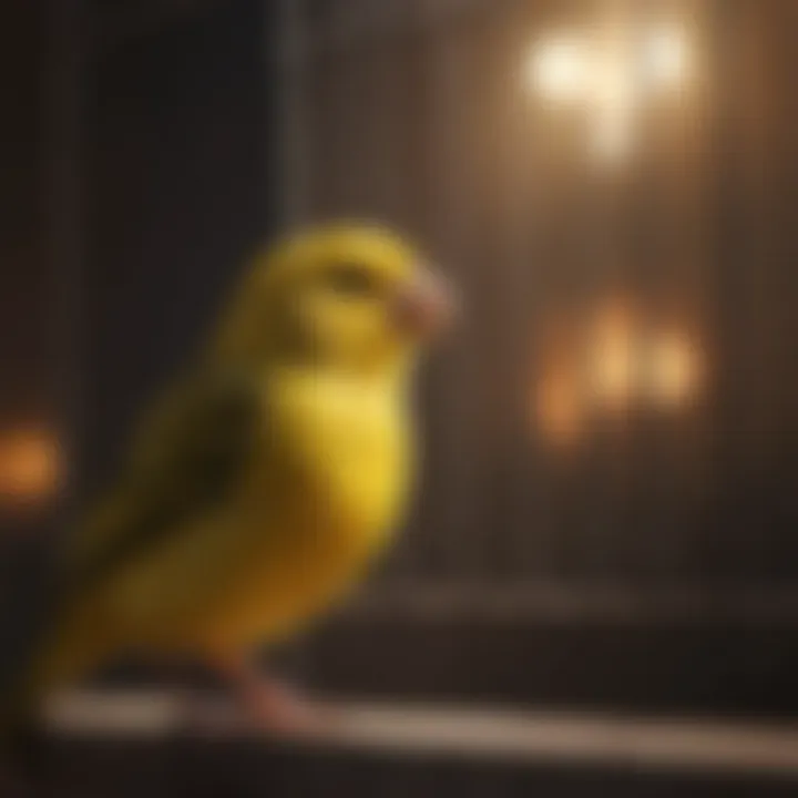 A colorful canary singing in a cage