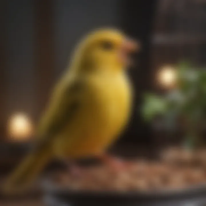 A serene canary singing in its cage, highlighting its delicate features and joyful personality.