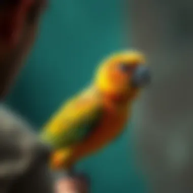 A person interacting with a talking bird