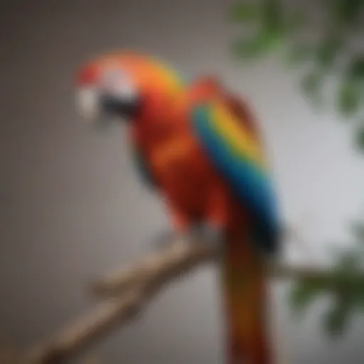 A vibrant macaw perched on a branch, showcasing its colorful feathers.