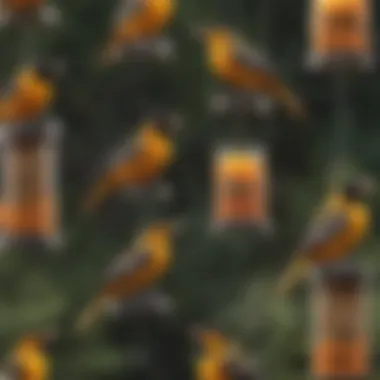 Close-up of different types of oriole feeders showcasing unique designs