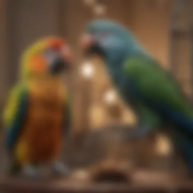 Bird Engagement in Enhanced Cage Mobility Illustration of a parrot engaging with its cage environment