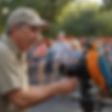 A group of bird enthusiasts sharing knowledge at a local Austin community event.