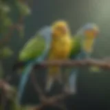 Colorful parakeets perched on a branch