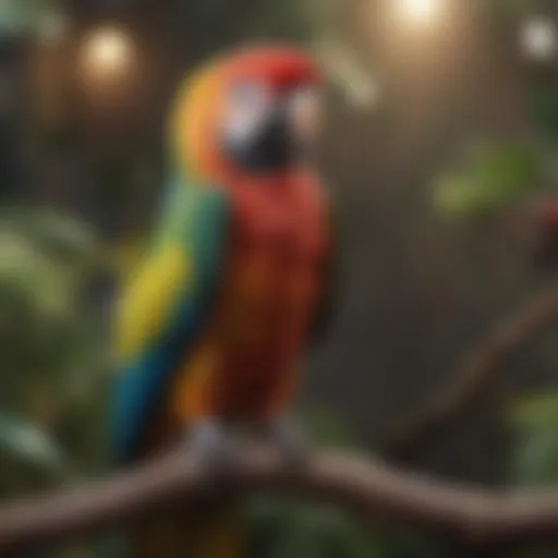 Colorful parrot perched on a branch showcasing its vibrant feathers