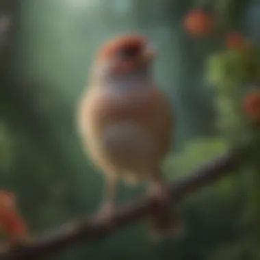 An elegant finch in a peaceful aviary, showcasing its vibrant feathers