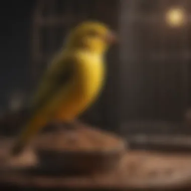 Canary comfortably perched inside its round cage