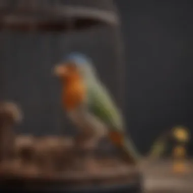 Close-up of essential features in a small bird cage