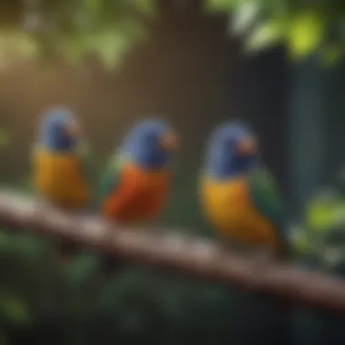Vibrant Small Pet Bird Species Colorful small pet birds perched on a branch