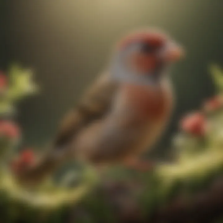 An elegant finch in a lively setting, highlighting its social nature and unique markings.