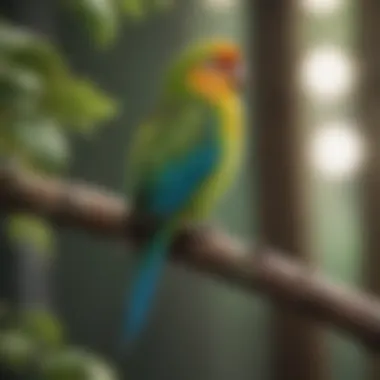 Colorful parakeet perched on a branch