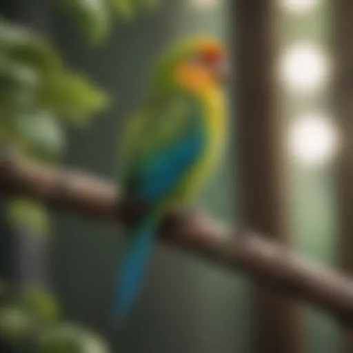 Colorful parakeet perched on a branch