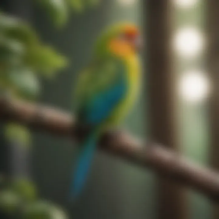 Colorful parakeet perched on a branch