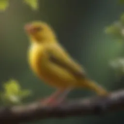 A vibrant canary perched on a branch, singing melodiously