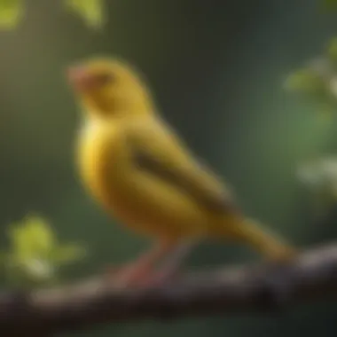 Canary's Melodious Song A vibrant canary perched on a branch, singing melodiously