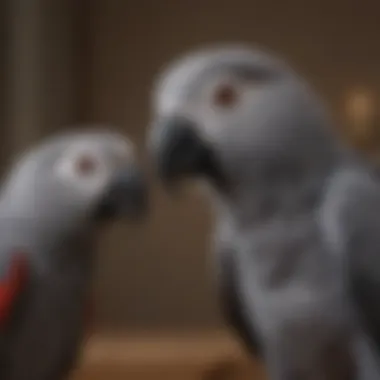 An African Grey parrot engaging with its owner, illustrating strong bonds.