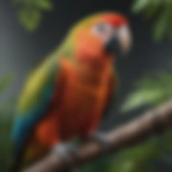 A vibrant parrot perched on a branch, exuding charisma and charm.