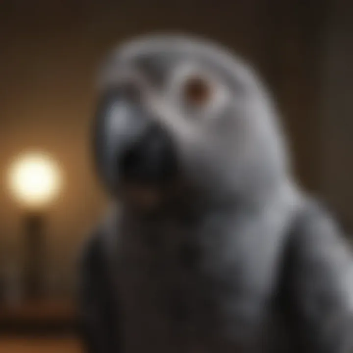 A striking African Grey parrot demonstrating its impressive vocal skills.