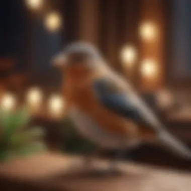 Bird enjoying sound and music in a cozy environment