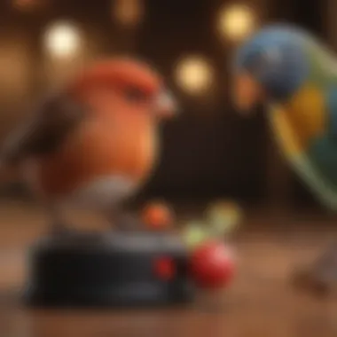 Pet bird engaging with a musical toy