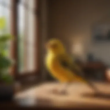 A serene canary singing in a sunlit room