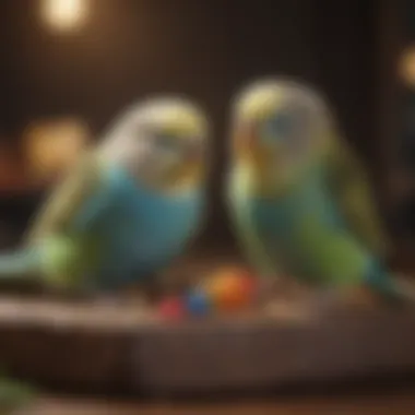 Budgerigar playing with toys