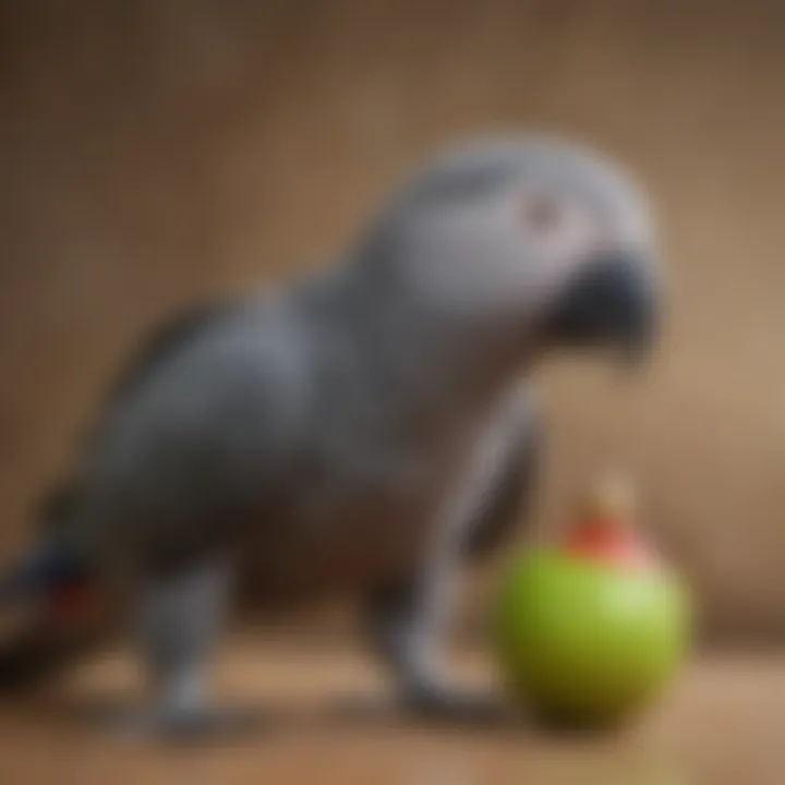 Congo Grey African Parrot interacting playfully with a toy