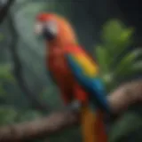 A vibrant macaw perched on a branch in its natural habitat.