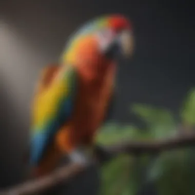 A vibrant parrot perched on a branch, showcasing its colorful feathers