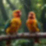 A vibrant array of colorful pet birds in a lush Bangalore setting