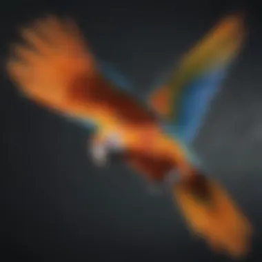 A vibrant parrot soaring through the air, showcasing its natural flying ability.