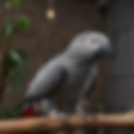 Spacious cage for African Grey parrots with enrichment features