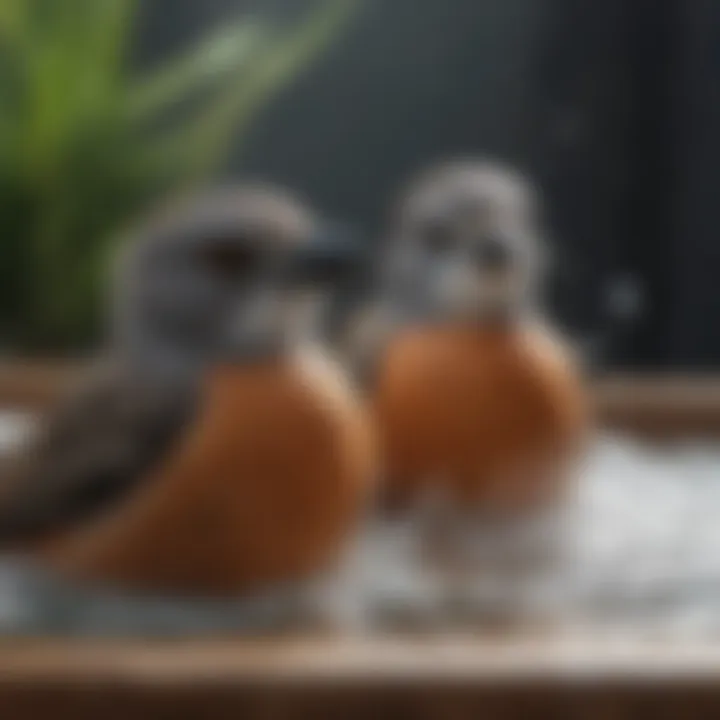 Close-up of birds enjoying a refreshing bath indoors