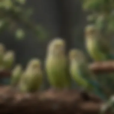 Social Structures and Interactions Among Budgerigars A flock of budgerigars interacting with each other