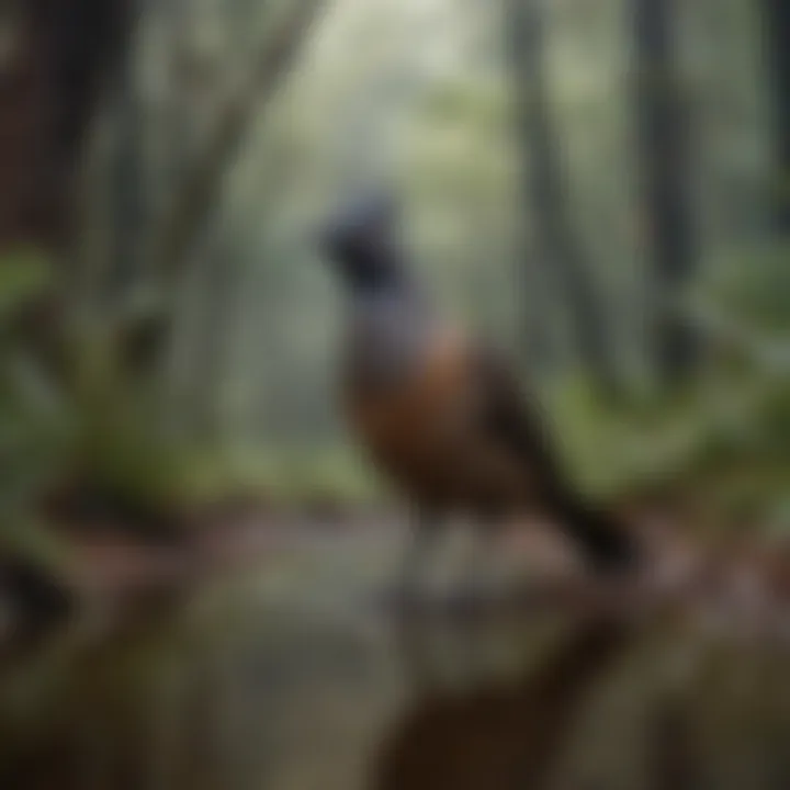 A serene landscape depicting the natural habitat of the lyrebird