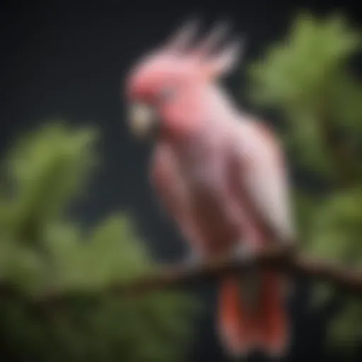 A vibrant pink cockatoo perched on a branch, showcasing its stunning plumage.