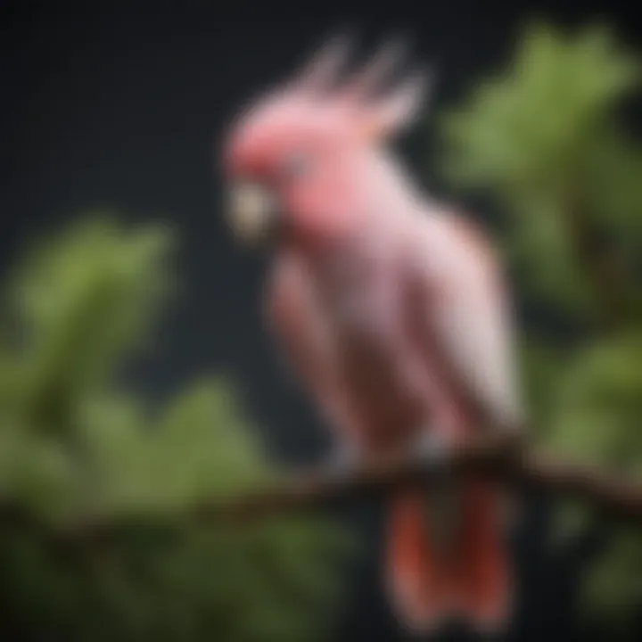 A vibrant pink cockatoo perched on a branch, showcasing its stunning plumage.