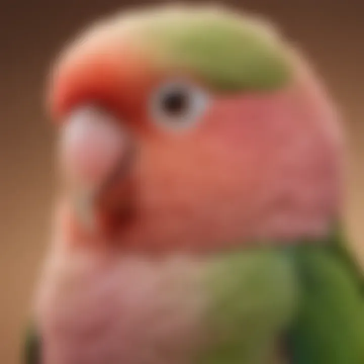 A close-up of a rosy-faced lovebird, emphasizing its unique coloration and charm.